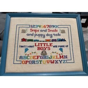 Boys Little Boys Snips and Snails Puppy Dog Tails Cross Stitch Framed Art